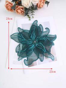 3D 刺绣蕾丝贴花，带水钻，23 厘米宽，DIY 新娘礼服配饰 - 墨綠色 - 查看 2