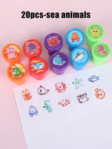 12/24pcs-Animal Footprint/Sea Animals Pattern Stamps - Mini Self Printed Seal, Easy-Grip, Assorted Colors, Perfect For Arts And Diy Crafts & Birthday,Back To School Party Baby Shower Party Favors,Back To School, School Thingsfor Girls/Boys, Backpack,School Supplies - Multicolor - View 14