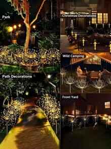 8 种模式太阳能烟花灯,IP65 防水和自动开/关,适用于花园、庭院、小路、亭子、婚礼、派对、装饰灯、圣诞节、万圣节、情人节装饰氛围灯,60-360 LED(暖白/白/彩色) - 黑色 - 查看 8