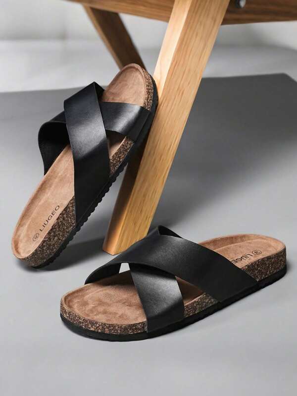 Sandalias de hombre clásicas con suela de corcho suave y cruzada, versátiles y cómodas, aptas para hombres y mujeres, para uso diario y vacaciones en la playa