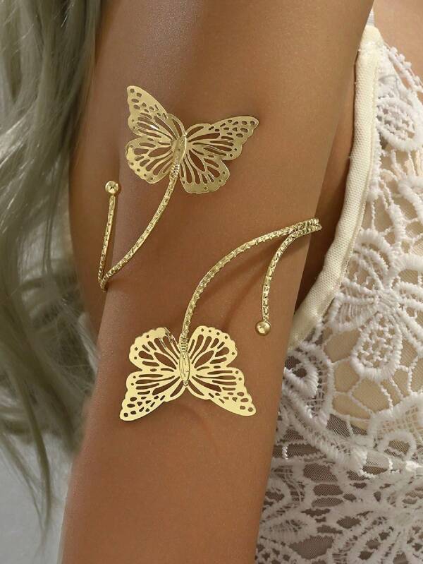 1pc Women's Metal Butterfly Unique Arm Cuff, Suitable For Daily Wear