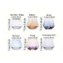 Set da 6 bicchieri di lusso in vetro sfumato, stile nordico, set di bicchieri trasparenti esagonali di colori misti, creativo, per acqua/succo/tè/latte/caffè, regalo - Multicolore - Visualizzare 6