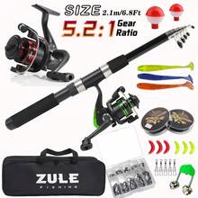 Kit de pesca para principiantes ZULE, incluye caña telescópica, carrete, señuelos y set de viaje - Multicolor - Ver 1