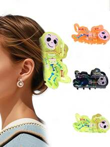 1 件女士万圣节畅销发爪亚克力骷髅头多功能节日氛围发夹发饰女爪夹秋季配饰