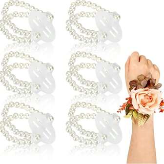 Brazalete de corsage con perlas elásticas, accesorio de flores DIY para pulsera, accesorios florales para decoración de boda, fiesta y baile