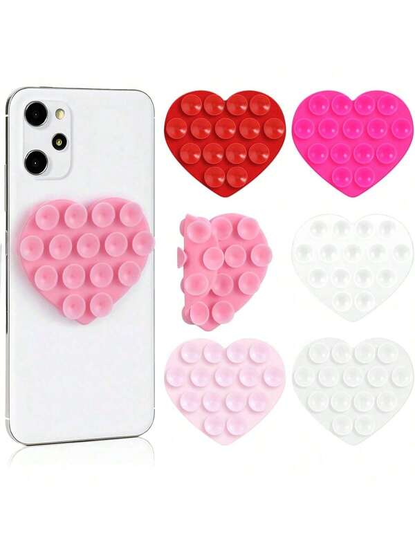 1 pieza Agarre de teléfono en forma de corazón de silicona, 19 piezas Asa adhesiva de silicona para teléfono, Accesorio antideslizante con doble cara en forma de corazón para funda de teléfono, Opciones de multicolor
