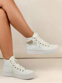 Women's High Top Thick Sole Rhinestone Glitter Cute Casual Walking Sneakers - White - View 3