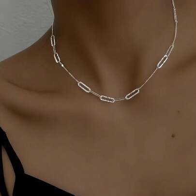 1pc 925 Sterling Silver Wave Flash Paper Clip Blade Splicing Necklace Shimmer Flash Hypoallergenic Jewelry