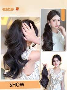 弹性马尾假发，低发髻大波浪卷发辫，自然蓬松慵懒夹式马尾发圈，马尾发绳，发圈，橡皮筋，发绳，发圈，头饰 - 彩色 - 查看 4