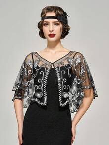 1 chiếc khăn choàng sequin cổ điển thanh lịch thập niên 1920 dành cho nữ, khăn choàng viền ren thêu, áo choàng đính sequin và hạt cườm, áo khoác ngoài phong cách retro, trang phục đường phố, áo sequin dự tiệc đêm, trang phục biểu diễn sân khấu, phụ kiện váy dạ hội thời trang châu Âu và Mỹ, thích hợp cho bãi biển, kỳ nghỉ, du lịch. - Nhiều màu - Xem 15