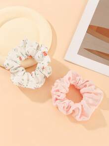 2pcs/Set Original Ditsy Floral Casual Polyester-Spandex Outfit, Ponytail Holders, Hair Elastics, Hair Rope, Hair Bobbles - Violet Purple - View 15