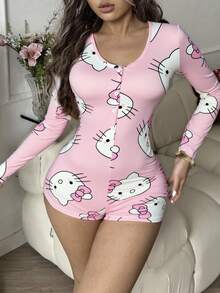 Sanrio 1pc  Women's Romper, Cute, Sexy, Comfortable, Smooth, And Skin-Tight, Winter - Pink - View 6
