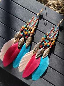 1 对复古鸡毛耳环