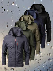 男士防风连帽夹克 - 防水，可拆卸帽子，休闲户外外套，带拉链口袋，尼龙材质，非常适合徒步旅行和休闲装 - 藍色 - 查看 1