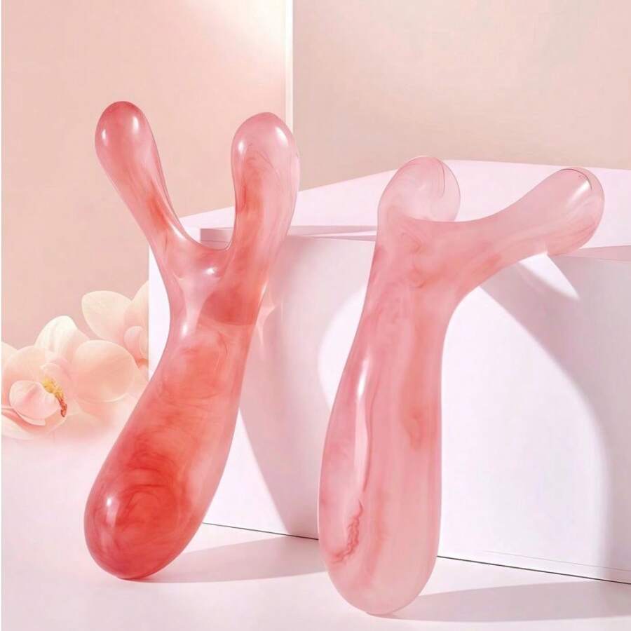 Ergonomic Y-Shaped Resin Massage Tool - 5-Point Relief For Face/Eyes/Nose/Ears/Hands, Portable Gua Sha Shaping Stick, Suitable For SPA, Travel And Office Self-Care, Mother's Day Gift Set, Christmas Gift, Pink Travel Massager, Christmas Stocking Stuffer, Gift For Men - Multicolor - View 1
