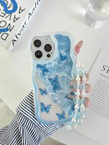 Ốp điện thoại chống rơi, viền lượn sóng, bóng bẩy, họa tiết bướm, kèm vòng tay hạt cườm thủ công, tương thích với iPhone 16/11/16pro/16plus/16promax/16e/15Promax/13/14/12/XS/XR/7G/8P, Galaxy 11/12Pro/12/12X/13Pro/14Pro/15Pro/, Redmi 10/9/Note9/12c/Note11pro/Note8Pro, phiên bản quốc tế, không phải phiên bản nội địa. - Nhiều màu - Xem 5