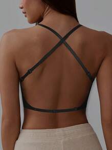 Women'S Elegant Backless Push-Up Bra - U-Shaped X-Back Design With Removable Adjustable Straps, Seamless Nylon Lingerie, High Support & No Underwire, Hand Washable For Backless Dresses & Evening Wear, Backless Dress Accessory, Backless Dress Lingerie, Backless Fashion, Sleek Design - 黑色 - 查看 2