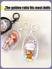 1 件便携式迷你人物透明展示袋（带钥匙扣和彩色球，不含人物）、悬挂式盲盒收纳袋、拉链封口、防尘收藏盒、可爱包包挂饰、背包吊坠、汽车钥匙扣 - 白色 - 查看 11