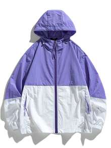 Men's Outdoor Sports Cycling Casual Lightweight UV Protection Jacket With Colorblock Design, Summer - Purple - View 2