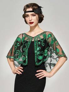 1 chiếc khăn choàng sequin cổ điển thanh lịch thập niên 1920 dành cho nữ, khăn choàng viền ren thêu, áo choàng đính sequin và hạt cườm, áo khoác ngoài phong cách retro, trang phục đường phố, áo sequin dự tiệc đêm, trang phục biểu diễn sân khấu, phụ kiện váy dạ hội thời trang châu Âu và Mỹ, thích hợp cho bãi biển, kỳ nghỉ, du lịch. - Nhiều màu - Xem 14