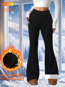 1pc Women's Outdoor Sports Winter Thermal Lined Leggings, Elastic Waist Skinny Fit Pants