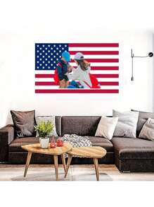 1pc Customized American Flag, Customizable Flag, Add Your Own Photos And Text, Also Suitable For Customized Tapestry, Garden Flag, Applicable For Birthday, Wedding, Valentine's Day, Halloween, Christmas, Party, Father's Day, Mother's Day, Easter, New Year, Thanksgiving, Home Decor, Bedroom Aesthetics, Wall Art, Graduation Ceremony, Tea Room, Bedroom, Living Room, Anniversary, Home Decoration, Sofa, Bed, Car, Tea Room, Bedroom, Living Room, Outdoor, Garden - Blue American Flag - View 9