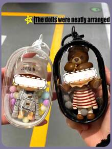 1 件便携式迷你人物透明展示袋（带钥匙扣和彩色球，不含人物）、悬挂式盲盒收纳袋、拉链封口、防尘收藏盒、可爱包包挂饰、背包吊坠、汽车钥匙扣 - 白色 - 查看 2