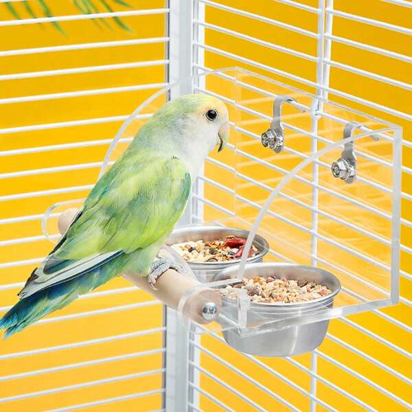 1 Piece Accessories, Colors And Styles, Shipped Randomly, Parrot Anti-Splash Stainless Steel Bowl Feeder, Anti-Splash Box For Birds, Tiger Skin, Peony And Black Phoenix Supplies