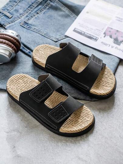 Sandalias casuales de unicolor para hombres, pantuflas de interior antideslizantes