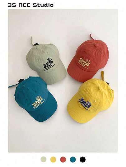 1pc Soft Crown Letter Embroidered Yellow Baseball Cap, Women's New Spring/Summer Model, Quick-Dry Breathable Sun Hat, Colorblock Visor Hat, Lightweight Sun Protection Hat