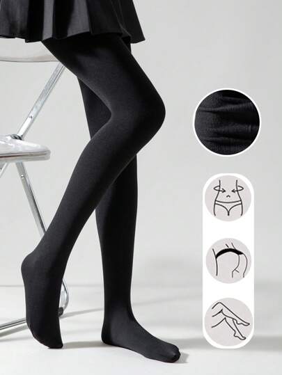 1 Paar Damen Schwarze Thermisch Gefütterte Strumpfhosen, Dehnbare Slim-Fit Flauschige Skinny Stirrup Leggings für Frühling und Herbst