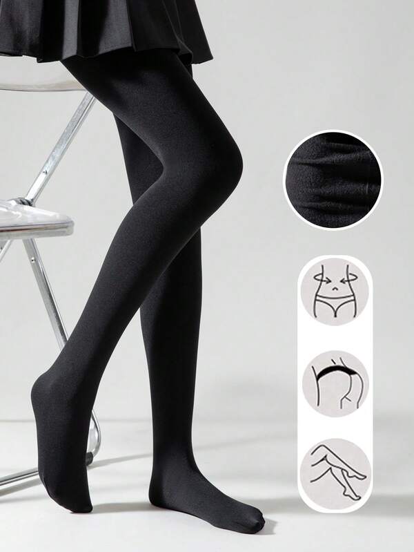 1 Pair Women's Black Thermal Lined Tights, Stretchy Slim-Fit Fuzzed Skinny Stirrup Tights For Spring And Autumn, Cozy