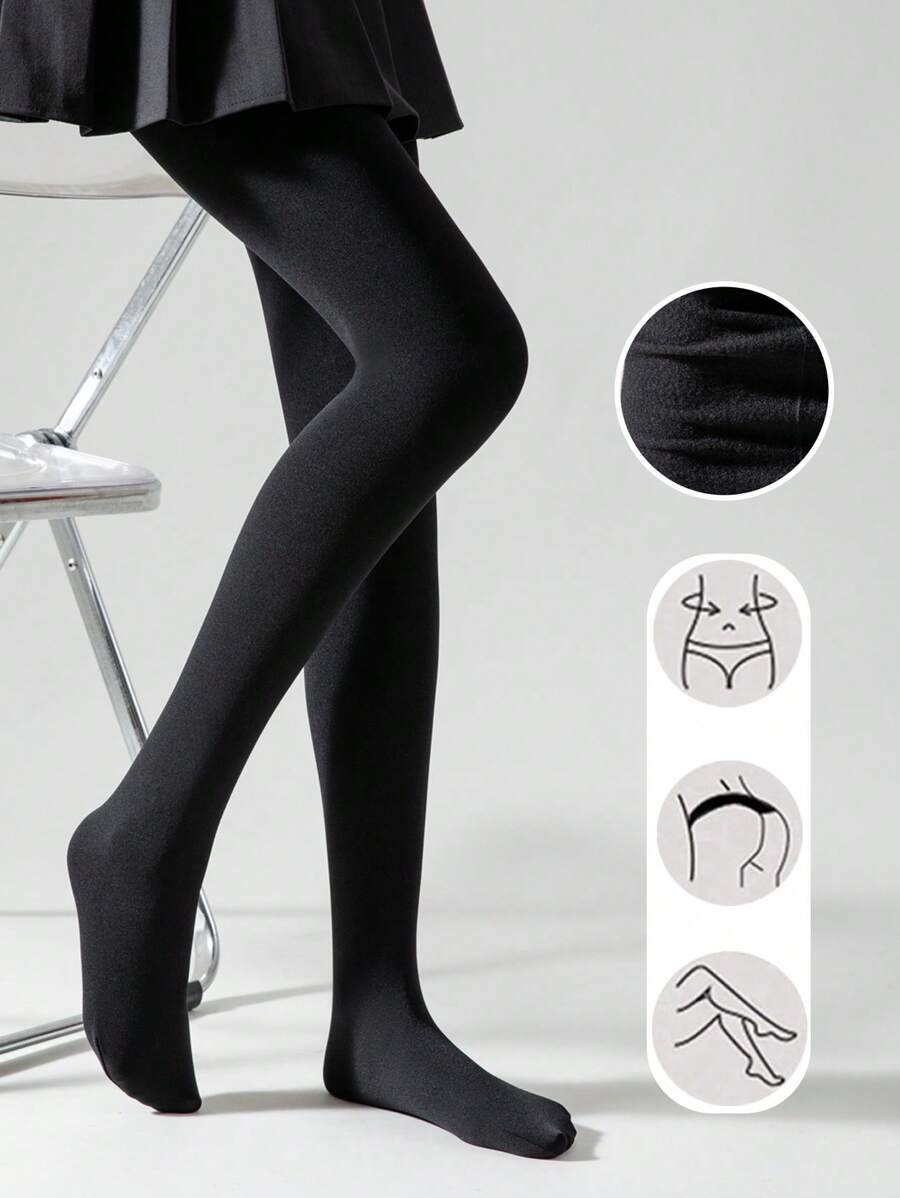 1双女士黑色保暖内衬紧身裤，弹力修身毛绒打底踩脚裤，适合春秋季穿着，舒适保暖