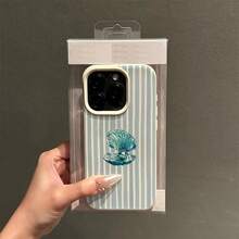 1pc TPU Material Cute Shell Blue Striped Pattern Phone Case Compatible With IPhone/ Phones - White - View 2