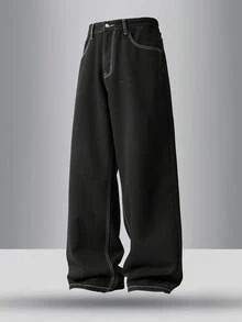 Quần jean ống đứng dáng rộng in họa tiết túi sau màu đen 4 mùa, phong cách đường phố Mỹ giản dị, đa năng - màu đen - Xem 3