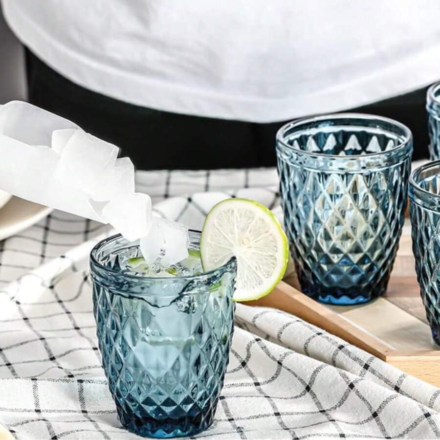 ARISE - Set de 6 Vasos de Colores SIDARI 270ml – Morado, Azul y Transparente – Vasos de Vidrio Elegantes para Agua, Jugo, Refresco o Cócteles – Perfectos para Fiesta, Cena, Picnic o Uso Diario - Azul - Ver 1