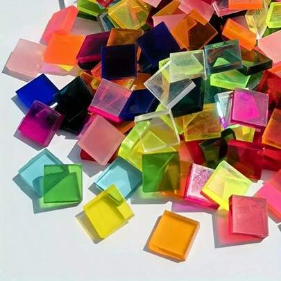 100pcs Assorted High Transparency Acrylic PVC Sheets, Square Mosaic High Transparency Sheets, Mixed Color DIY Craft Art Supplies, Candle Holders And Home Decor, Mosaic Tile Kits, Creative DIY Materials, DIY Craft Supplies