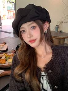 1 件女士优雅波西米亚派对休闲可爱复古街头甜美蝴蝶结贝雷帽，时尚百搭艺术家帽，适合日常外出和购物秋季配饰