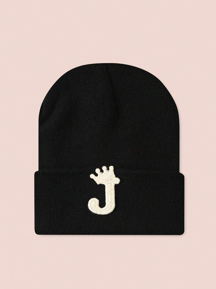 1pc Hat With 26 Letters, Knitted Beanie For Baby Boys And Girls, Warm Outdoor Daily Wear - Crown Water Soluble-black - View 73