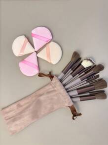 19 Pieces Of Makeup Brush Set (With Drawcord Storage Bag), Including 4 Pieces Of Makeup Powder Puff, Makeup Sponge, Rouge Brush, Foundation Make-Up Brush, Eye Shadow Brush, Contour Brush, Eye Makeup Brush, Soft Hair Makeup Brush, Rouge Brush, Professional Makeup Brush Set, Women's Makeup Brush Set