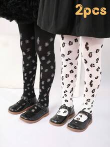 1/2 双婴儿女孩/幼儿豹纹紧身裤，女孩浪漫复古风格打底裤，适合春季、秋季和所有季节 - 彩色 - 查看 14