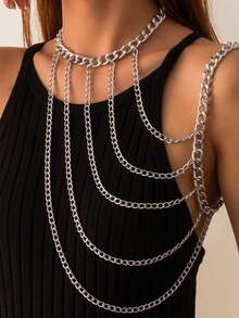 Fashionable And  Hanging Neck Chain Collarbone Necklace Sexy Geometric U-Shaped Tassel Single Shoulder Body Chain For Women - Geometry - 查看 2