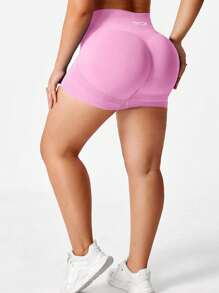 TNTOR Plus Size Women's Elastic Yoga Shorts, High Waist Tummy Control Workout Running Shorts Suitable For Exercise, Cycling, Fitness, With Lifting And Shaping Effect - Pink - View 7