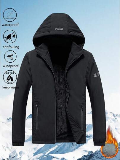 1 stuk fleece softshelljack met capuchon in stedelijke outdoorstijl, herfst/winter wandelen skiën warm dik, veelzijdig voor stedelijke outdooractiviteiten, heren outdoorwindjack