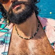 1 件男士复古做旧绿松石贝壳和宝石串珠项链，天然椰子冲浪者项链颈链礼物 - 彩色 - 查看 4