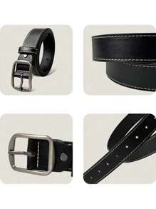 1pc Square Buckle Casual Black Belt, Minimalist Fashion Belt Suitable For Daily Use, Can Be Given As A Gift To Boyfriend Or Elders, Summer, School Fall, Autumn, Halloween Autumn-Winter Accessories,Suitable For Teens, Youth,Men,Casual, Outdoor, Athletic, Vacation, Graduation Gifts, Birthday, Daily Wear - Black - View 4