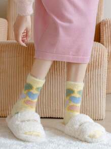 5双秋冬毛绒卡通貂毛绒保暖柔软舒适女士中筒袜