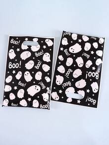 10/20/50 túi quà Halloween đen trắng có quai xách, túi nhựa đựng quà hình ma dễ thương dùng để trang trí tiệc Halloween 2025, túi đựng kẹo hình ma Boo, lễ hội rùng rợn, sự kiện kỷ niệm theo chủ đề đáng sợ, túi đóng gói quà tặng - Nhiều màu - Xem 5
