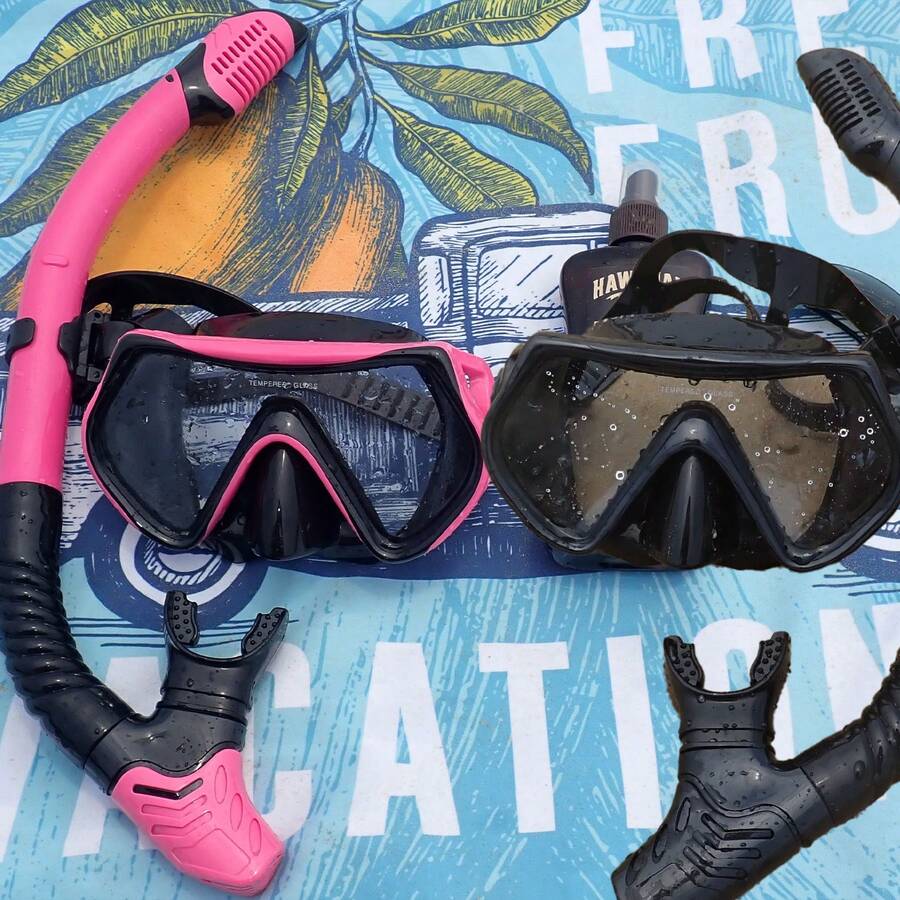 2pcs Couple's Snorkeling Set - Anti - Fog Diving Masks & Dry Snorkels For Romantic Underwater Adventures-Pink - Đen + Hồng - Xem 1