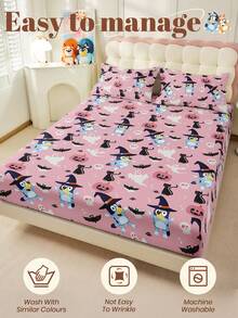Bluey 1 件  床笠、卡通床上用品、床垫保护套、床罩、舒适家纺、亲肤、床单套件、粉色、可爱、透气、抗起球床垫保护套、柔软亲肤、适用于单人床、双人床、双人床、大号床和特大号床、适合所有季节、可机洗、防尘床罩 - 粉色 - 查看 7